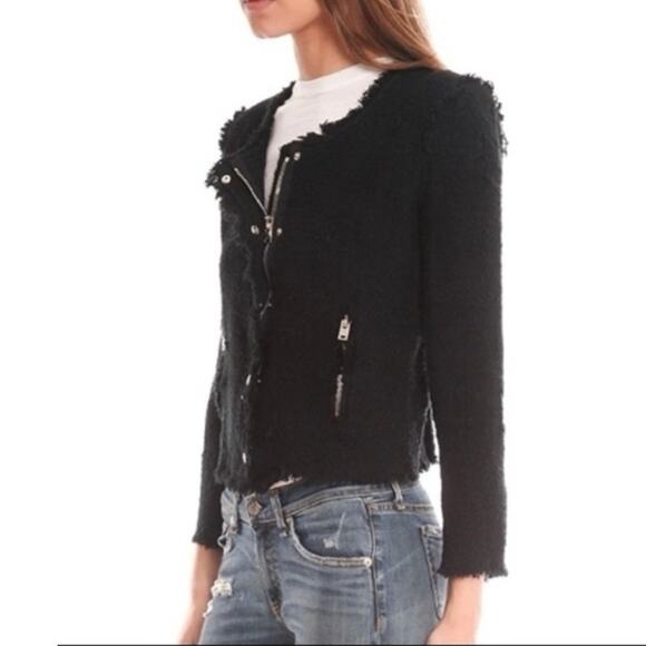 IRO Carlotaspe Black Tweed 100% Cotton Moto Jacket Size 38 / Small - Picture 1 of 7
